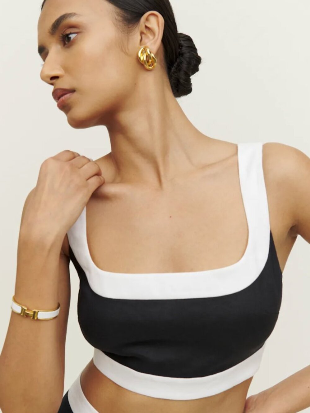 NWT Reformation	| Linen Crop Top Robbie Black & White | Size 8